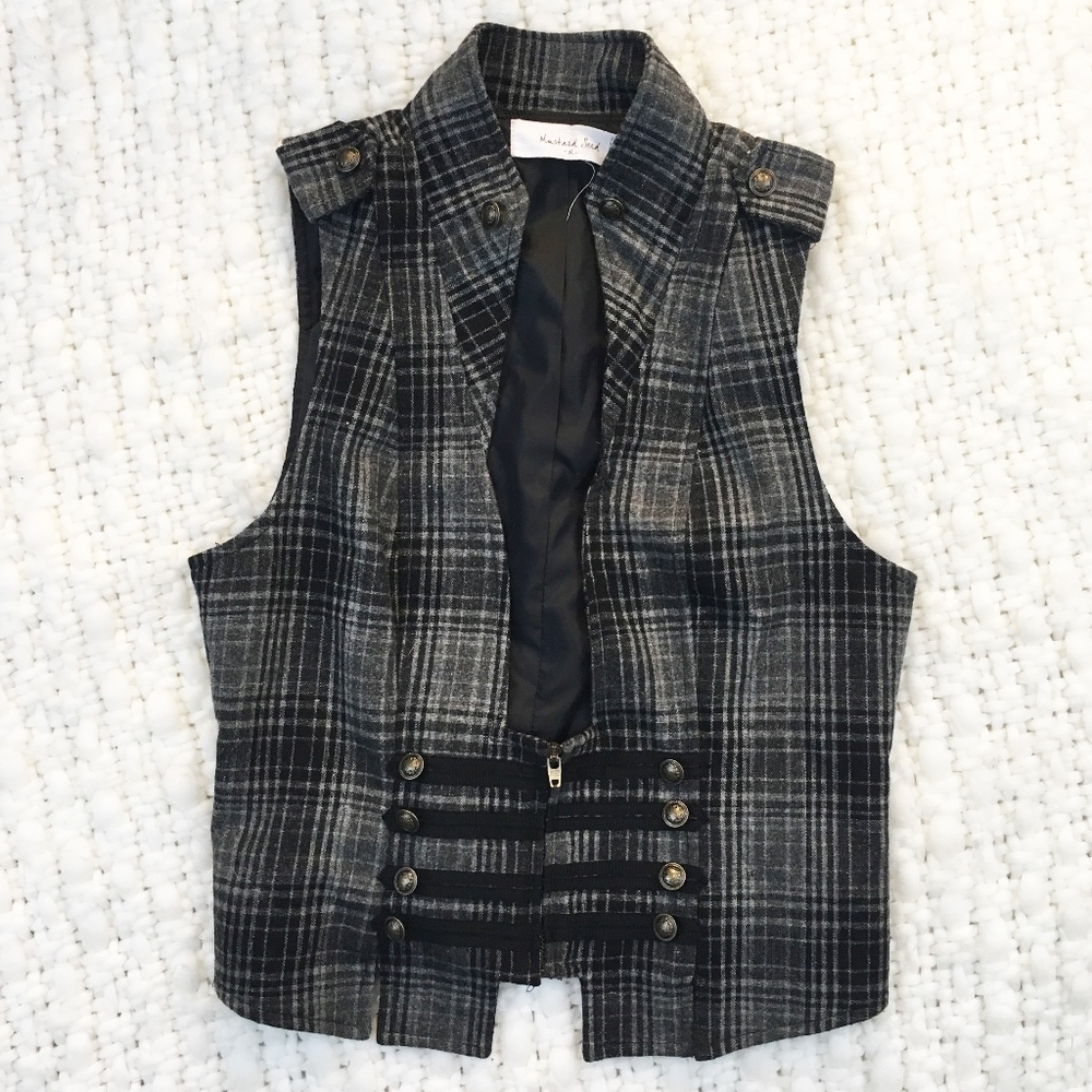 Plaid Military Vest With Buttons Size Medium